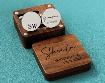 Gepersonaliseerde Groomsmen Gift, Gegraveerde Box Optioneel, Aangepaste trouwdag Manchetknopen voor Grooms mannen, Cadeau voor man, Bachelor Party Gift