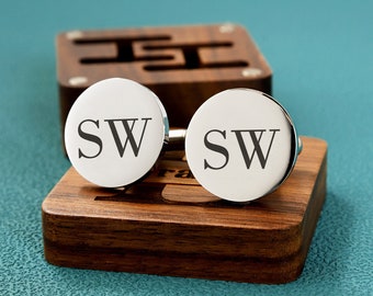 Personalized Cufflinks Groomsmen Gifts, Metal Cuff Links With Wooden Box, Custom Wedding Day Cuff links Gift, Gift For Husband