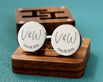 Custom cufflinks - Engraved Box Optional, personalized Wedding Day Cuff links for Groom groomsmen, Wood Anniversary Gift, Gift for Husband