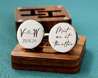 Gepersonaliseerde metalen manchetknopen - gegraveerde geschenkdoos optioneel, trouwdag Manchetknopen Groomsmen Gift, Grooms mannen Vader van de Bruid cadeau