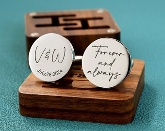 Benutzerdefinierte Manschettenknöpfe - Gravur Box Optional, personalisierte Hochzeitstag Manschettenknöpfe für Bräutigam Trauzeugen, Holz Jahrestagsgeschenk, Geschenk für Mann