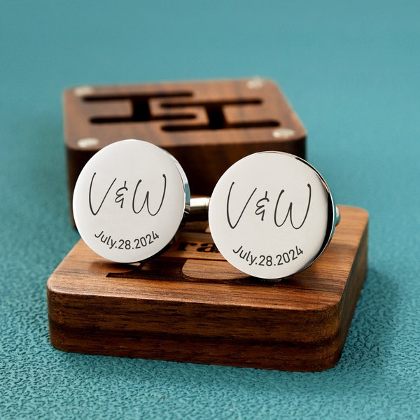 Custom cufflinks - Engraved Box Optional, personalized Wedding Day Cuff links for Groom groomsmen, Wood Anniversary Gift, Gift for Husband