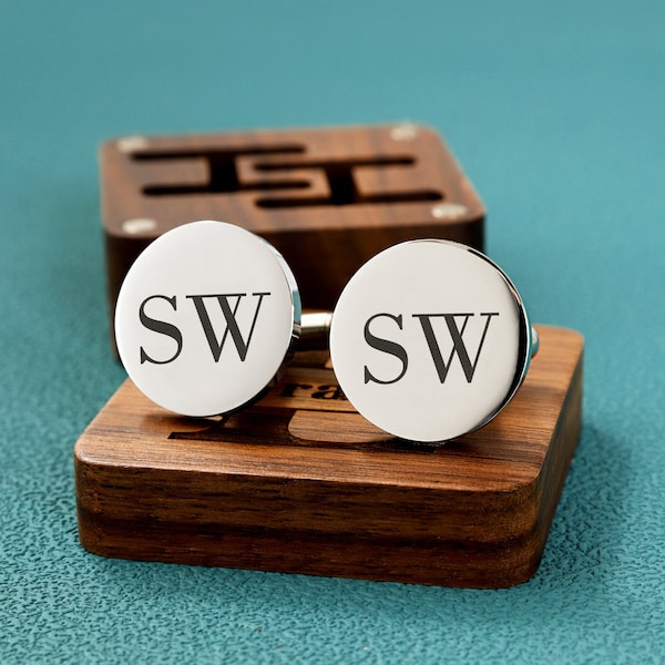 Personalized Cufflinks Groomsmen Gifts, Metal Cuff Links With Wooden Box, Custom Wedding Day Cuff links Gift, Gift For Husband