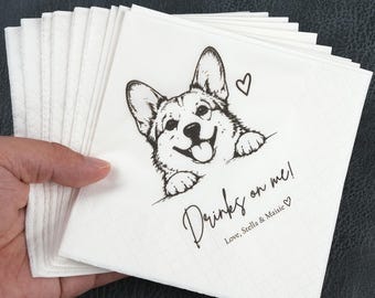 Custom Pet Portrait Wedding Napkins, Dog Cat Portrait Cocktail Napkins for Bar