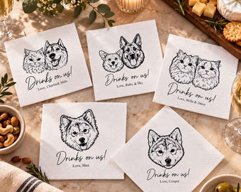 Personalized Pet Cocktail Napkins, Custom Dog Cat Wedding Party Decor