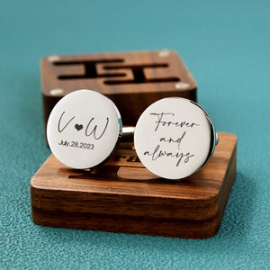 Custom cufflinks - Engraved Box Optional, personalized Wedding Day Cuff links for Groom groomsmen, Wood Anniversary Gift, Gift for Husband