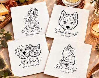 Personalized Pet Cocktail Napkins, Custom Dog Cat Wedding Party Decor