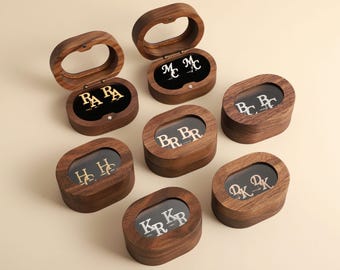 Personalized Initial Cufflinks, Stainless Steel, Walnut Box, Groomsmen Gifts