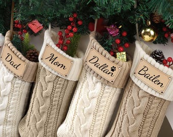 Personalized Knit Christmas Stocking, Custom Leather Name Patch, 2026 Holiday Stockings, Holiday Decor Gift