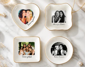 Custom Photo Jewelry Dish, Personalized Best Friend Trinket Tray, Ring Dish for Birthday & Friendship Gift