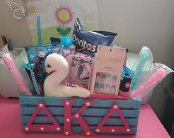 Small 12x5x4 Decorated Greek Wooden Crate Basket w/contents Included