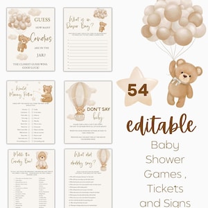 Brown Bear Balloon Baby Shower Games Bundle Neutral Baby Shower We Can Bearly Wait Baby Shower Game Pack Boho Bear Baby Shower Template NB-1