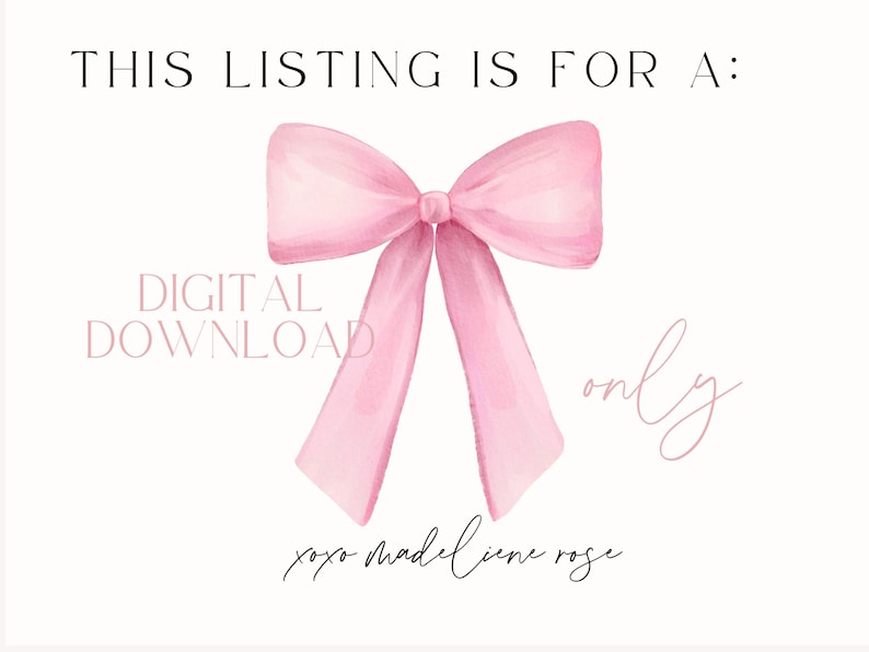 K&ouml;nnte beinhalten: Eine digitale Download-Grafik eines rosa Aquarellbogens mit dem Text "DIGITAL DOWNLOAD only" und der Unterschrift "xoxo madeleine rose".