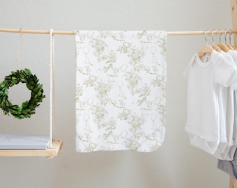 Groene babydeken, vintage Winnie de Pooh Toile de Jouy, klassieke Pooh, Frans geïnspireerd minimalistisch kinderdagverblijf, kraamcadeau