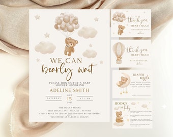 Brown Bear Baby Shower Invitation Set: Gender Neutral Balloons (Digital Download)
