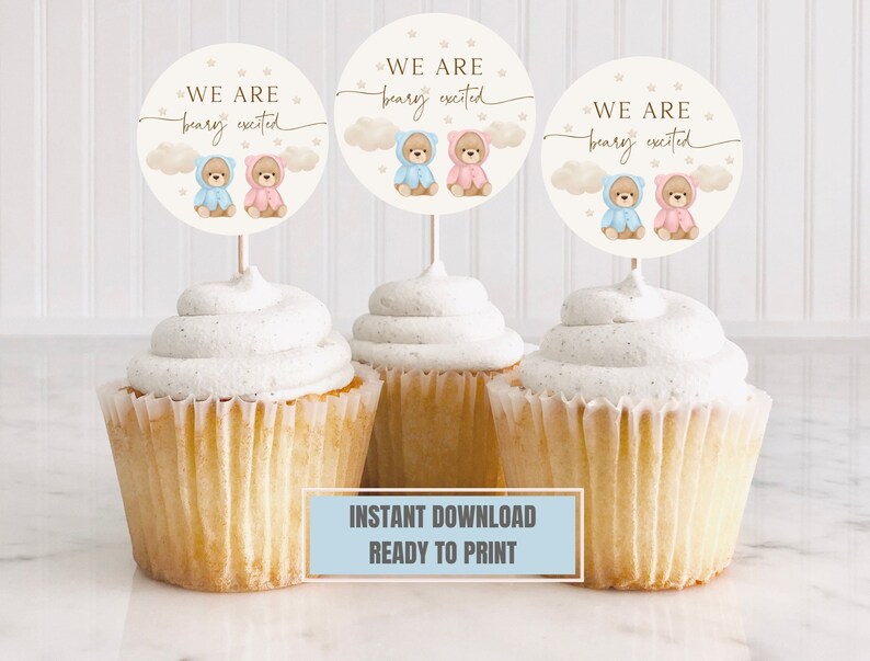 Printable Twin Boy Girl Teddy Bear Baby Shower we Can Bearly Wait , we ...