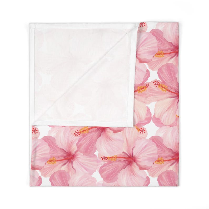 Pink Hibiscus Swaddle Blanket, Hawaii Baby Gift Idea, Floral Newborn
