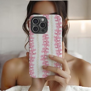 Tough Pink Plumeria and Pikake lei Phone Case for iPhone, Samsung, Google Pixel, Hawaiian iphone cases, Hawaiian flowers, Tropical lei