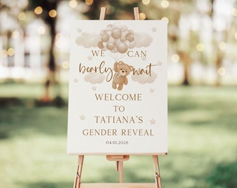 Boho Bear Gender Reveal Welcome Sign: Neutral Beige Balloons (PDF & JPEG Digital Download)