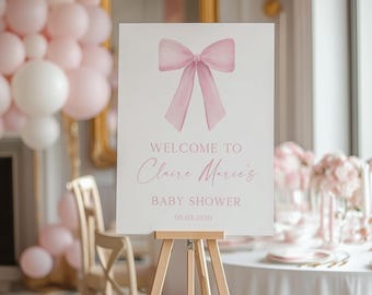 Pink Coquette Bow Baby Shower Welcome Sign (Editable)