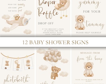 Teddybär-Babyparty-Schilder: Geschlechtsneutrales Dekor (editierbar, PDF)