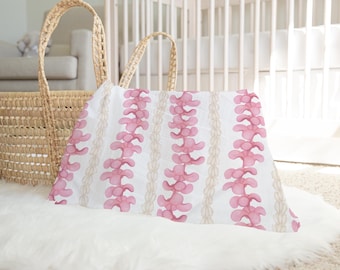 Pink Plumeria Baby Swaddle Blanket: Hawaiian Floral Nursery
