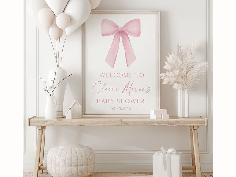 Coquette Pink Bow Baby Shower 
Blush Pink Welcome Sign