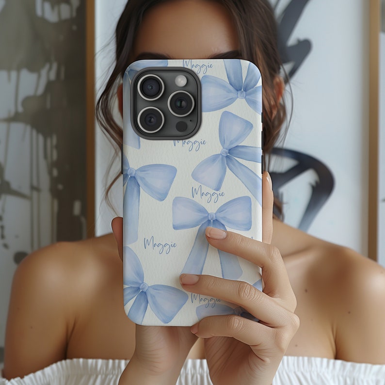 Personalized Baby Blue Coquette Bow Phone Case , Light Blue Ribbon