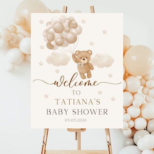 Bearbeitbares Teddybär-Babyparty-Willkommensschild, Neutral Braunbär-Poster, Wir können Bär tragen Boho Ballons Zeichen, Bär Baby Party Dekor NB-1