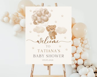 Teddy Bear Baby Shower Welcome Sign: Boho Balloons Decor (Digital Download)