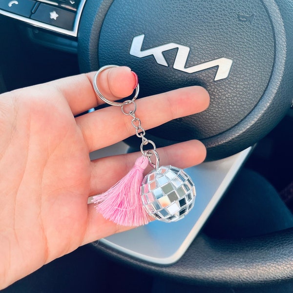 Mini Silver Disco Ball | Fun Disco Keychain Car Accessories | Disco Ball l Trendy Key Decor l Keychain With Tassel