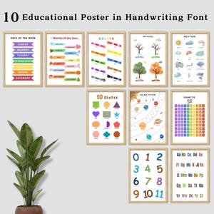 Posters éducatifs, 10 impressions d'école à la maison, décoration de salle de classe Montessori, salle de jeux pour tout-petits, chambre d'enfants neutre, impression d'art mural salle de jeux bohème