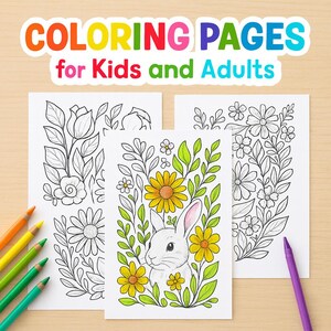 Floral Coloring Pages: 21 Printable Flower Designs (Digital Download Adult Coloring Book)