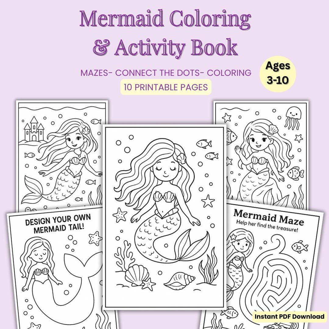 Mermaid Coloring & Activity Book for Kids – 10 Page Under the Sea ...