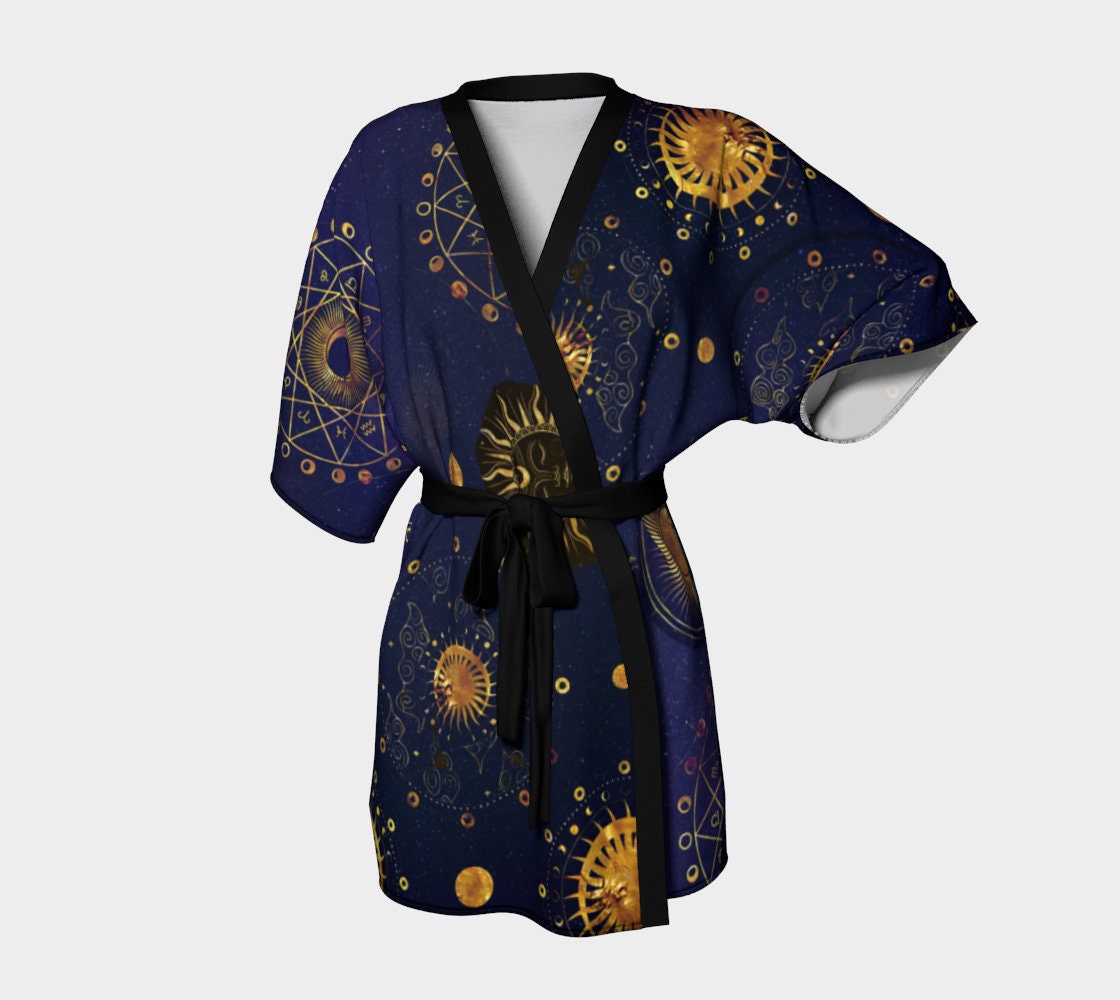 Silk Twill Kimono Robe, Celestial Moon, Zodiac Astrology - Etsy