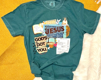 God&#39;s Got You Jesus Collage comfort colors t-shirt | Christian Faith Tee | Jesus is the way the truth the life apparel