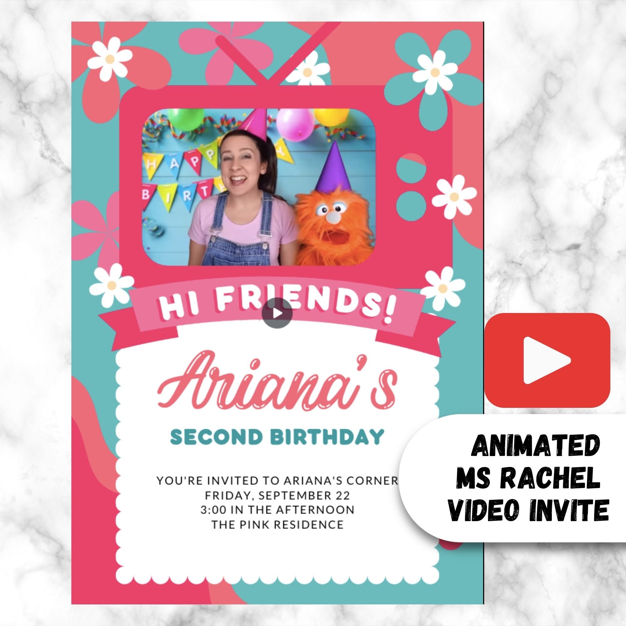 Animated Ms Rachel Video Birthday Invitation Custom MP4 Canva Etsy