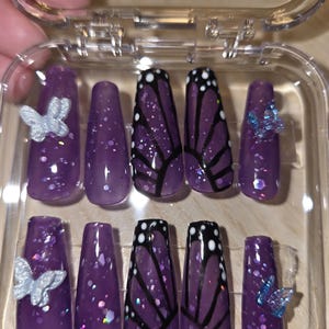 color changing long coffin shaped butterfly press ons