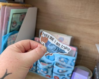 Funny stickers cute sticker mental health mentally ill stickers pigeons I'm trying sticker anxiety depression stickers memes positive aff