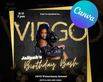 Virgo Birthday Bash Invitation | Editable Canva Template (Digital Download)