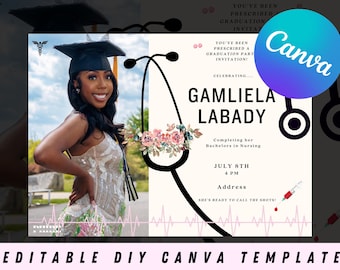Nursing Graduation Party Invitation | Editable Canva Template (Digital Download)
