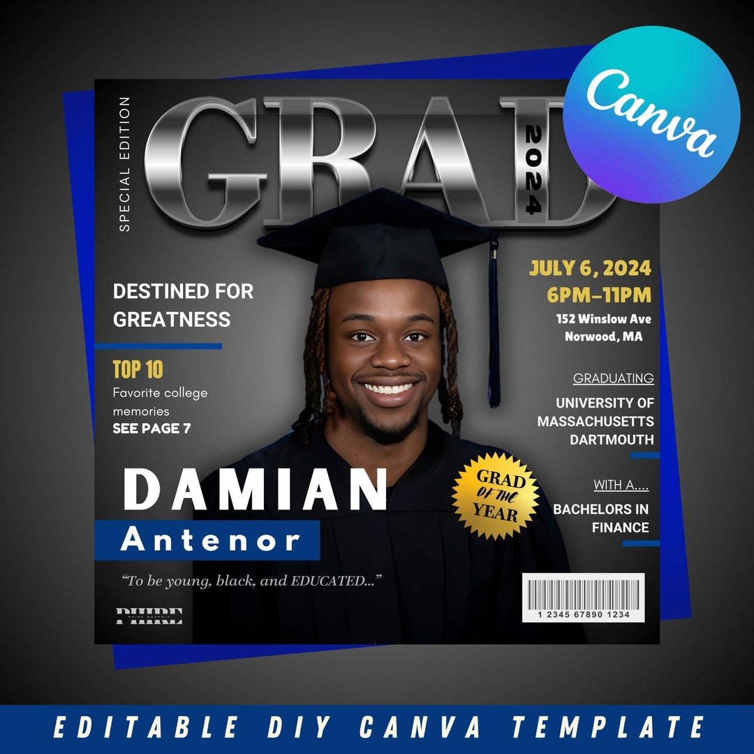 Grad Magazine | Grad Party Invite | Magazine Cover | EDITABLE - Etsy