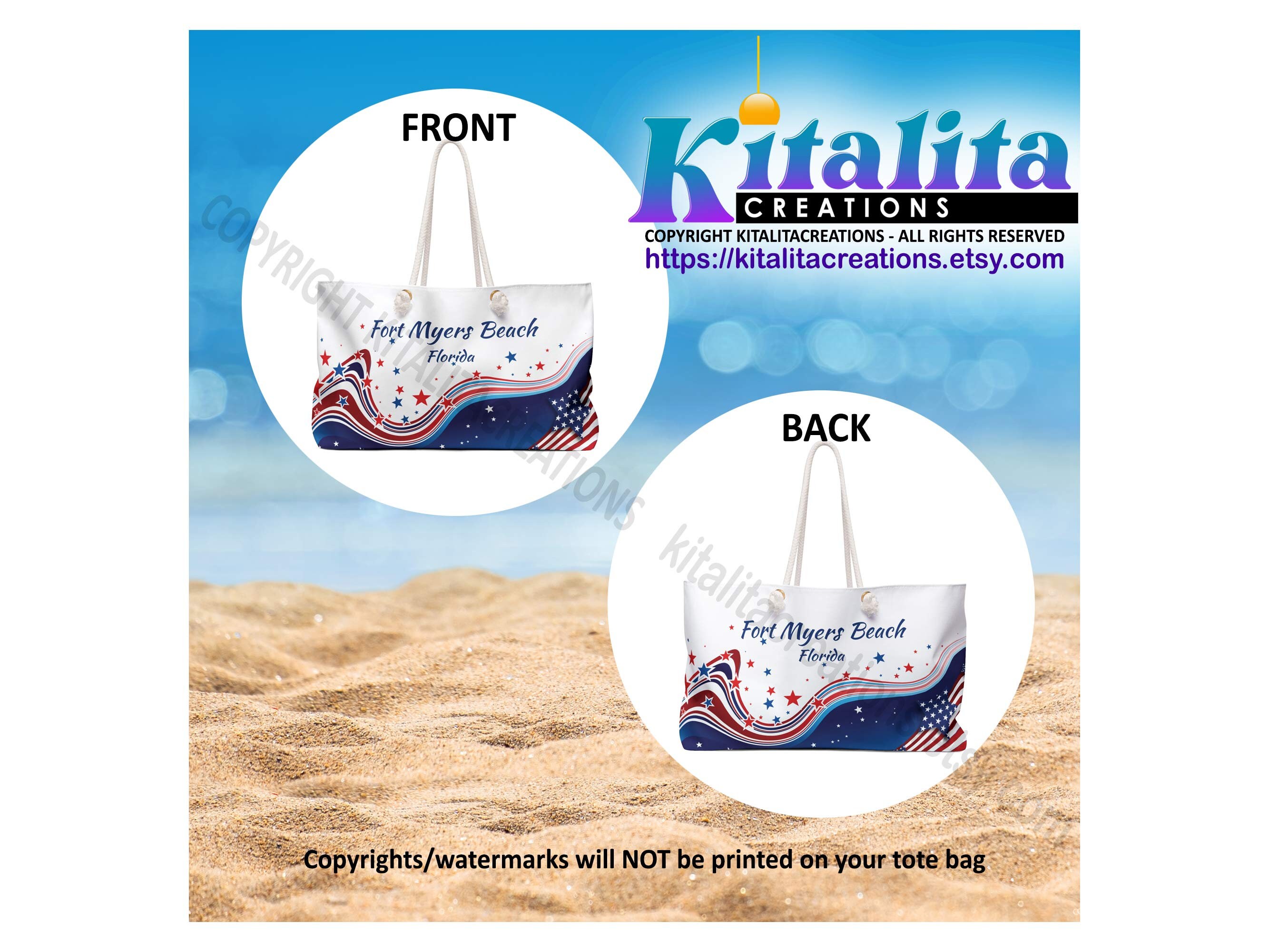 Fort Myers Beach Florida USA Flag Beach Bag Fort Myers Beach Patriotic Beach Tote Bag American 4th of July Fort Myers Beach FL Gifts Etsy
