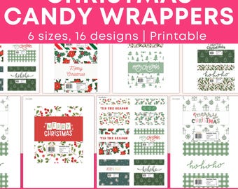 Weihnachtsbonbonverpackungen: Grüne Bäume und Holly - Druckbares PDF Set