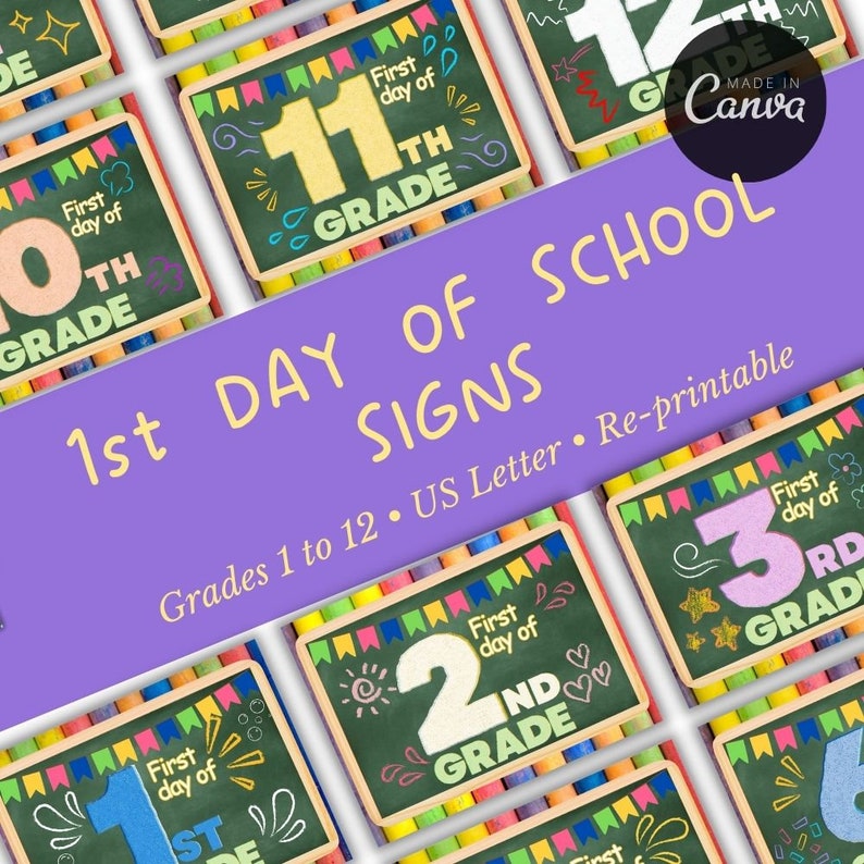 First Day of School Sign | Printable Grade 1-12 (digital Download) - Etsy