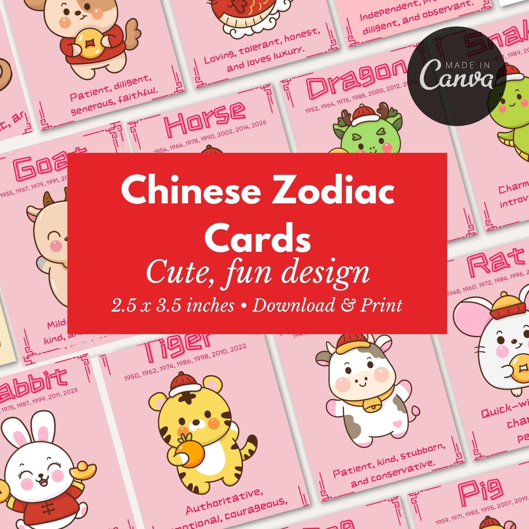 Kids Chinese Zodiac Cards: Educational Lunar New Year Prints (PDF) - Etsy, image size:2000x2000