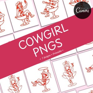 Imágenes PNG de vaqueras/Descarga digital occidental/Clipart de vaquera linda/Diseño de sublimación de rodeo/Arte de chica campestre/Diseño occidental retro/