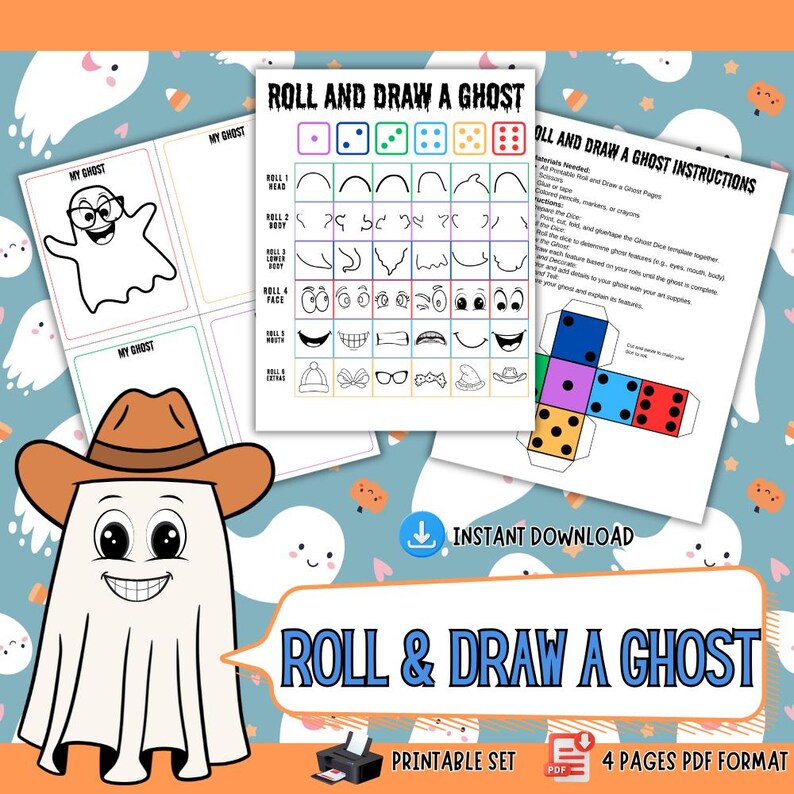 Roll and Draw a Ghost Game | Printable Halloween Activity (digital ...