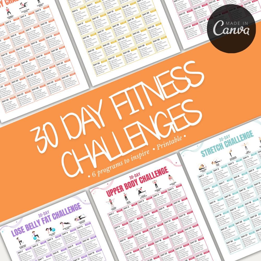 30 Day Workout Challenge | 6 Home Workouts | Printable Fitness Calendar | Home Fitness Plan | Ultimate Workout Bundle | Home Workout |