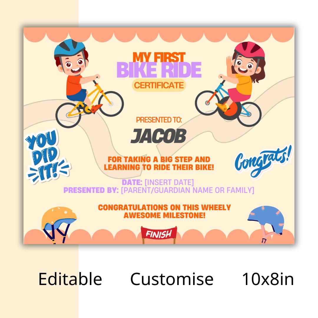 Free Car Ride Certificate First Bike Ride Certificate - Personalized Printable Keepsake - Etsy